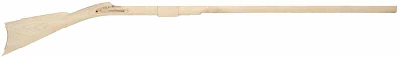 Hawken fullstock, pre shaped stock, pre-inlet,
1" octagon, 42" barrel, L&R late English lock, plain maple
